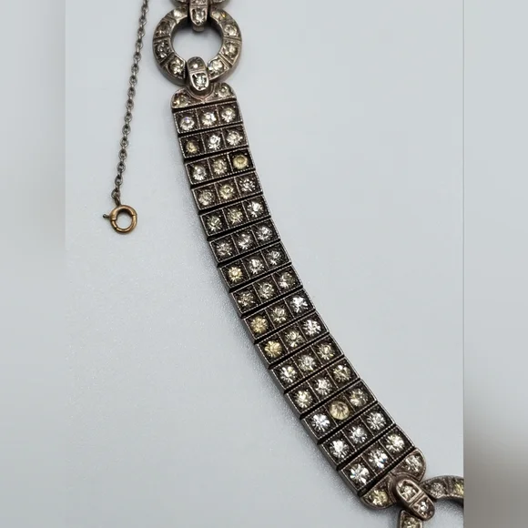 Antique art deco 1917 Diamonbar bracelet Sterling silver buckle clasp collectors